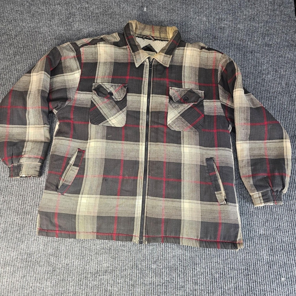 Northwest Territory Jacket Mens Large Gray Plaid Sherpa Lined Full Zip Outdoor